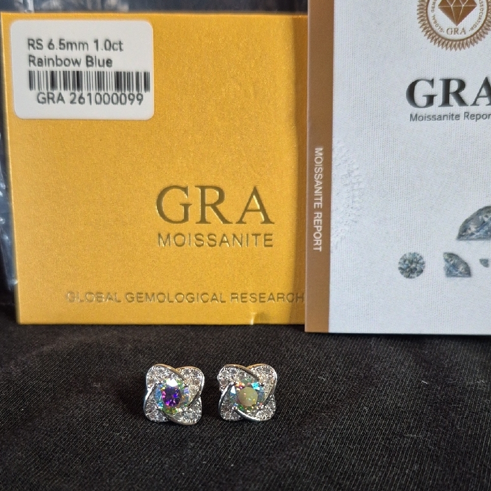 Moissanite Rainbow Blue Silver Stud Earrings #15 - image 2